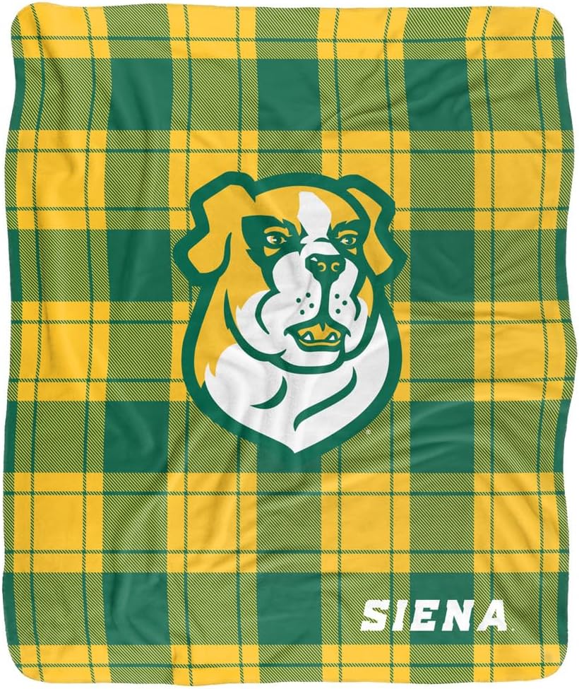 LOGOVISION Siena College Campus Plaid Spirit Silky Touch Sherpa Back Super Soft Throw Blanket 50"x60"