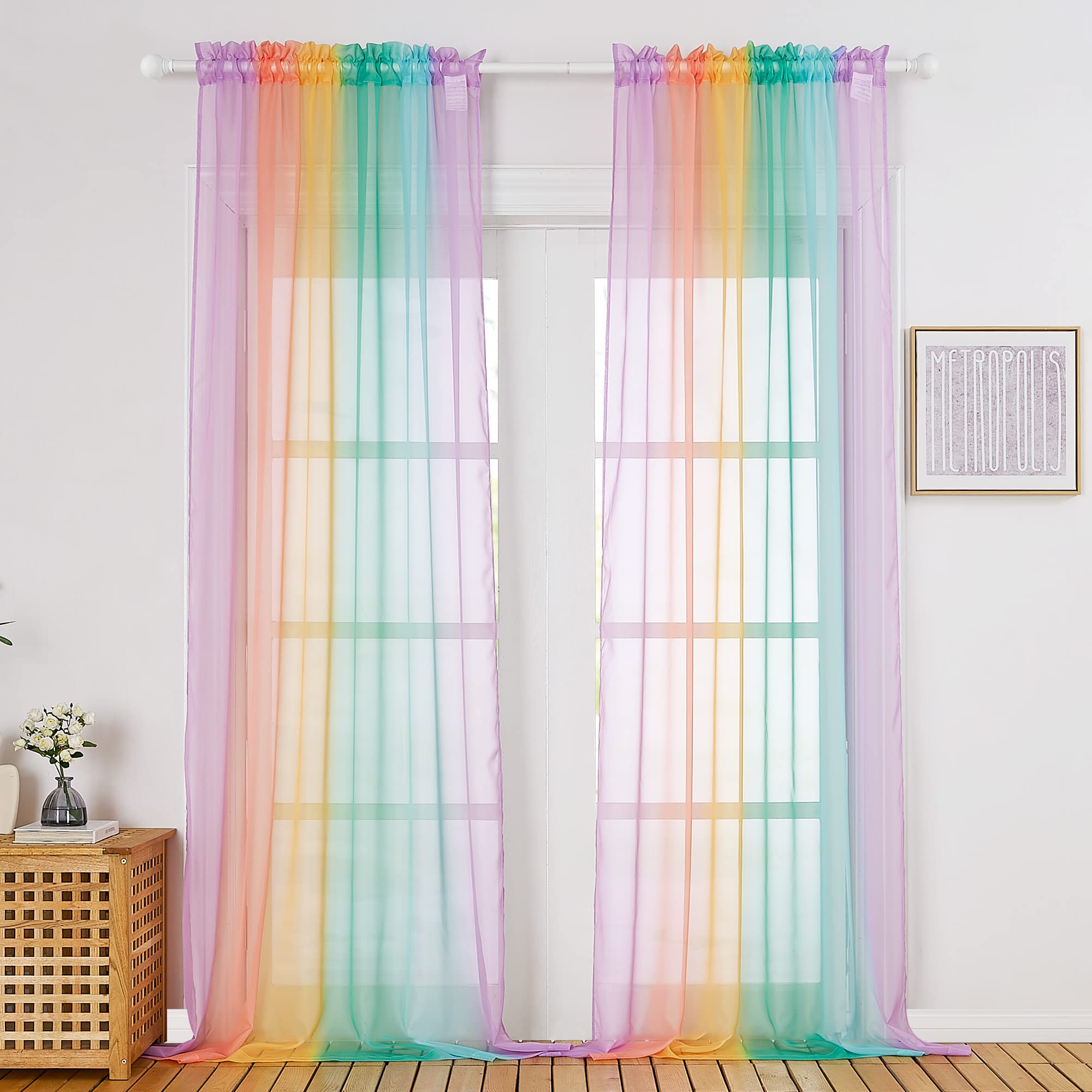 Voile Net Curtain for Winter - Woven Voile Slot Top Curtain Elegant Window Treatment Panels for Study/Office, Purple & Blue, 2 Panels, 60 x 95-Inch Drop