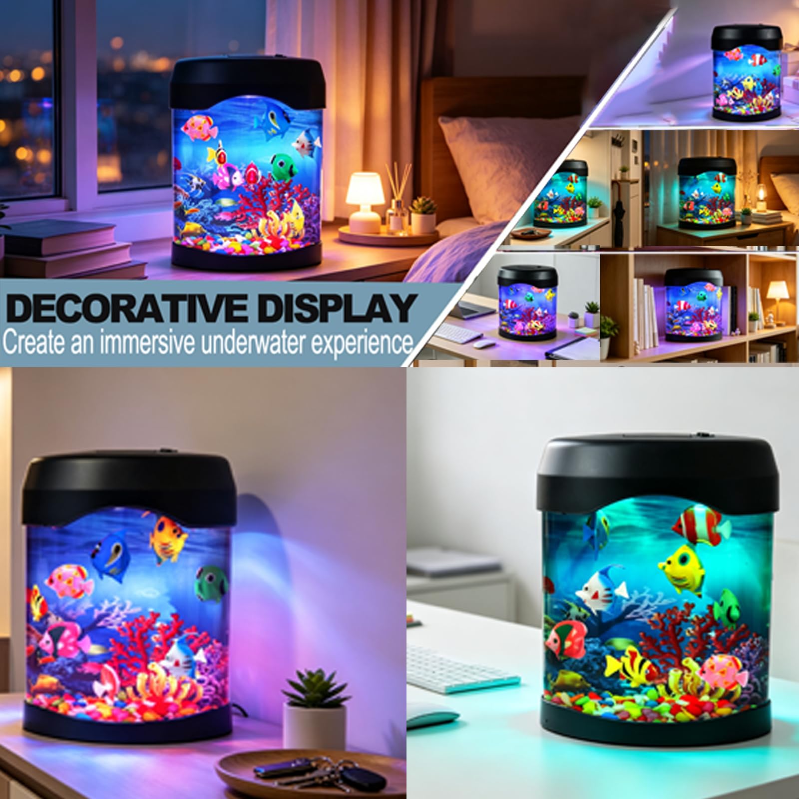 Veilleuse pour aquarium avec 6 couleurs changeantes et 8 faux poissons