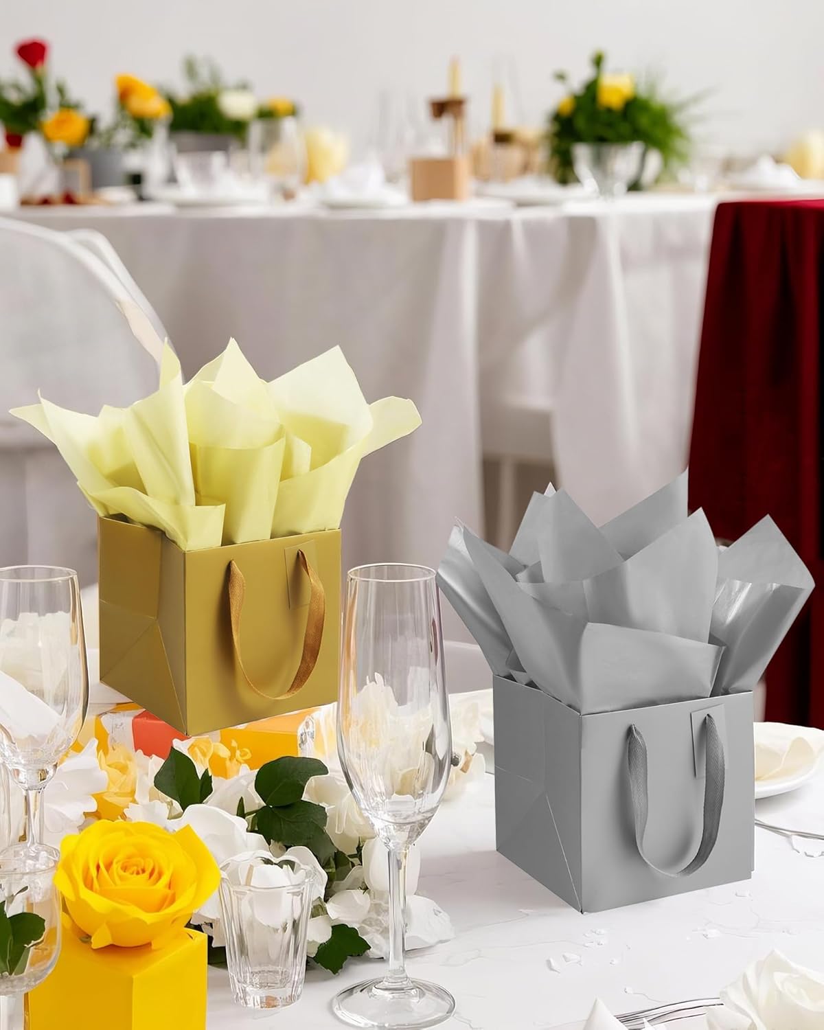 ADIDO EVA 10Pcs Square Gift Bags with Tissue Paper Medium Silver Square Gift Bags with Handles for Party Favor (10x10x10 In, Silver) - Image 5