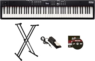 RD-08 88-Key Stage Piano - Black Bundle with Adjustable Stand, Sustain Pedal, Online Piano Lessons, and Austin Bazaar Instructional DVD