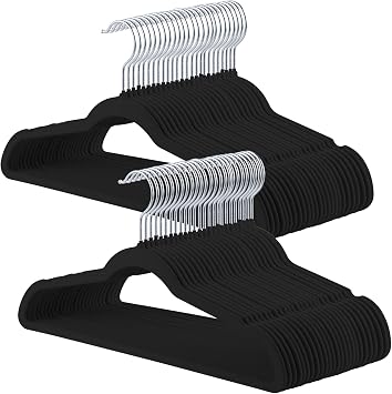 Velvet Hangers 50 Pack, Black Slim Felt Hangers with 360  Swivel Hook, Non Slip Skinny Hangers Heavy Duty Adult Hangers for Coats, Pants & Dress Clothes
