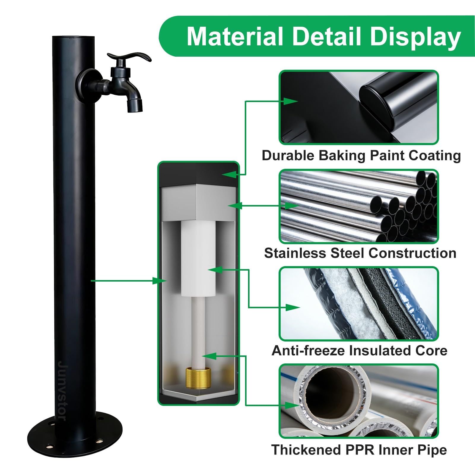 Colonne d'eau de jardin autoportante, poteau de robinet extérieur en acier inoxydable avec robinet pour terrasse, arrière-cour et irrigation de jardin