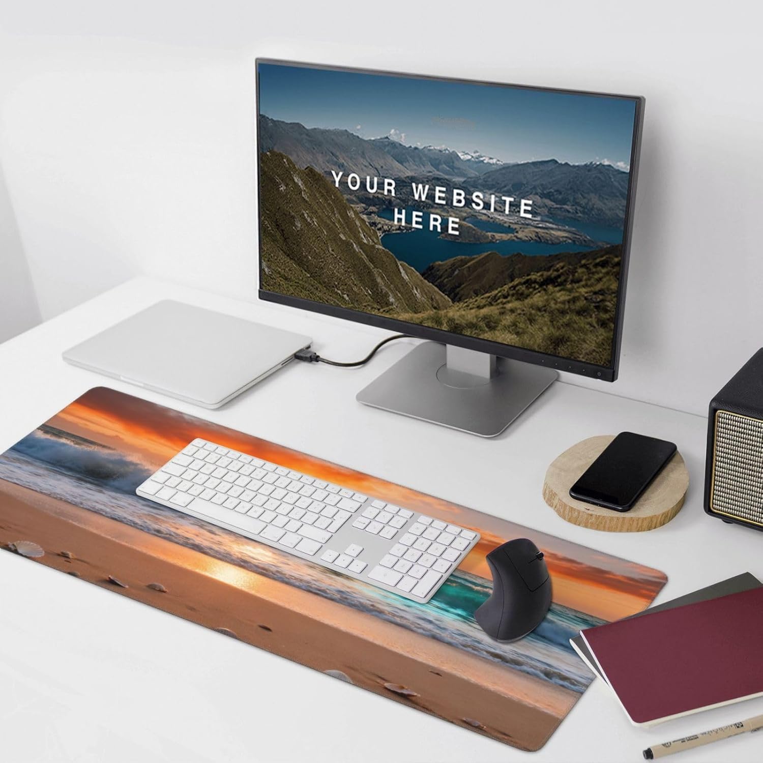 Gaming Mouse Pad,Large Mouse Pads for Desk,Non-Slip Rubber Base Extended Mousepad,XXL Keyboard Mouse Mat,Stitched Edges Computer Keyboard Desk Pad,35.4x15.8inch,Sunset Waves