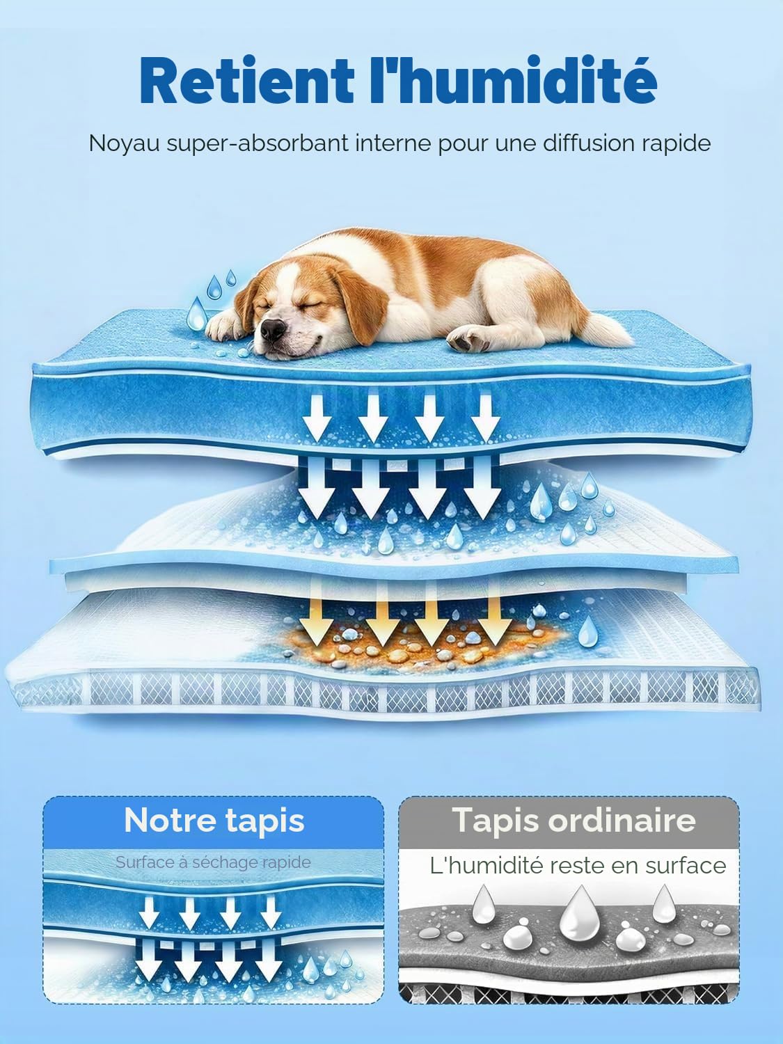 Rywell Tapis Rafraichissant Chien 110X80cm, Absorbe Rapidement l'eau(Bleu) | Technologie de Refroidissement Arc-Chill 3.0(Q-Max>0.5); Thermochromique; OEKO-TEX; Imperméable;Antidérapant;Lavable;Portable