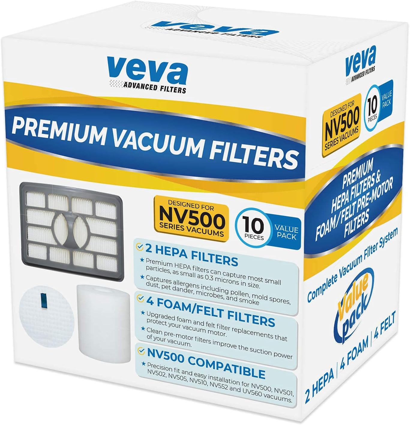 VEVA Premium Vacuum Filter Set with 2 HEPA, 4 Foam, 4 Felt for Shark Rotator Lift-Away Model, 500, 501, 502, 505, 552 and UV560 : Home & Kitchen