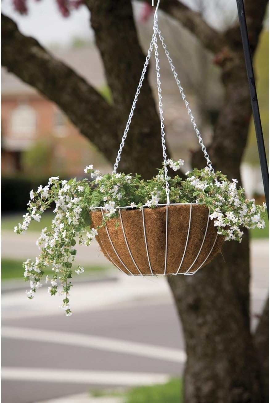 Panacea Hanging Basket With Liner 14 " Round Steel White