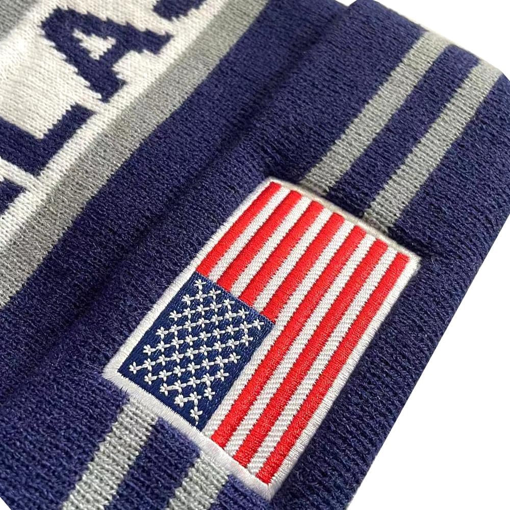 US Flag City Football Embroidery Classic Pom Cuff Dallas Beanie Hat Cuffed Winter Soft Beanie Knit Pom Hat Cap Blue - Image 6