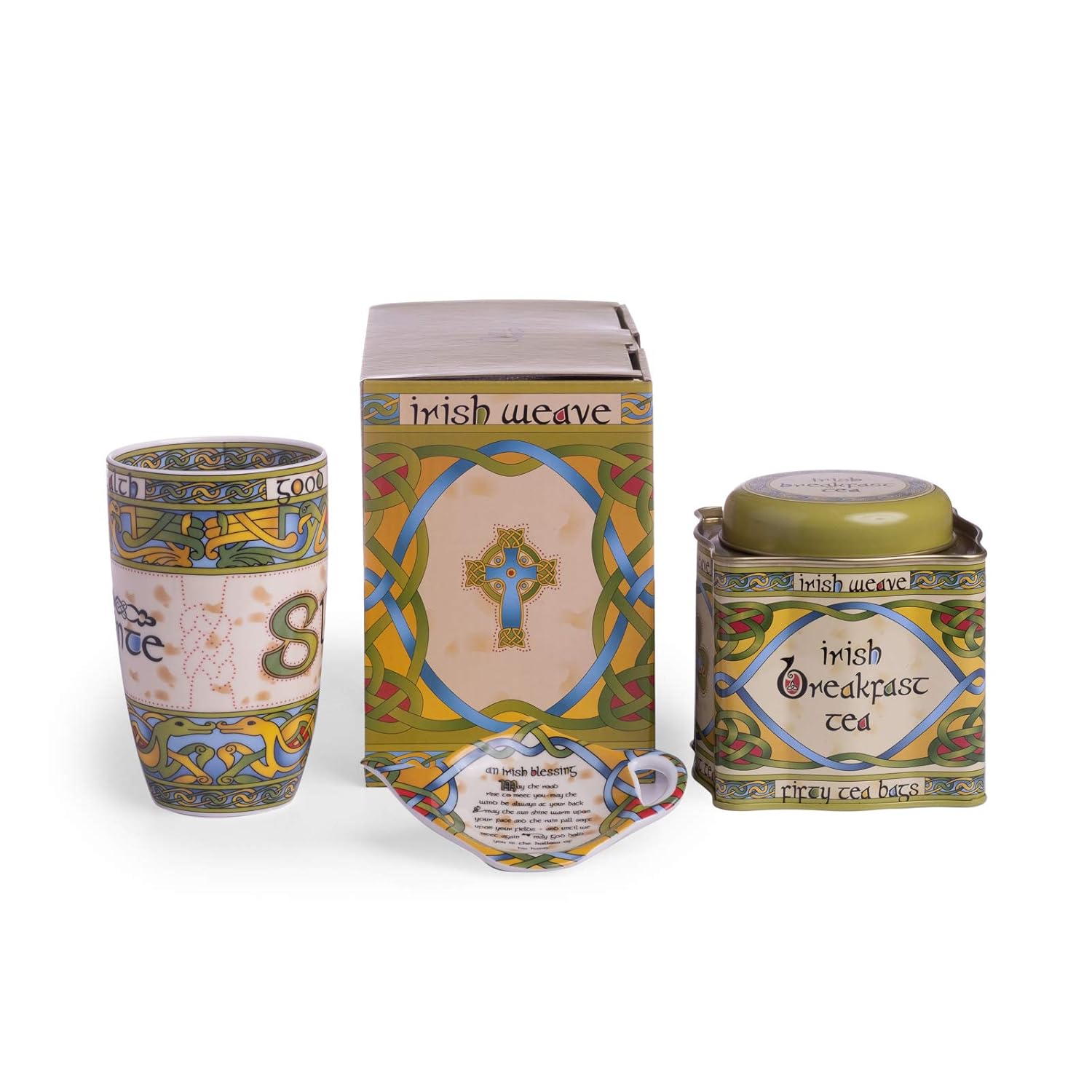 Royal Tara St. Patrick's Day Slainte Irish Tea Set with a 14 Oz Cup, Teabag Holder and Reusable Tin Filled 50 Bags in Matching Gift Box