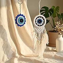 The Urban Artistic Original handicrafts Dream Catcher for Rear View Mirror with Dream Catcher Keyring,evel Eye car Hanging Decor with Keychain Positive Energy - Blue