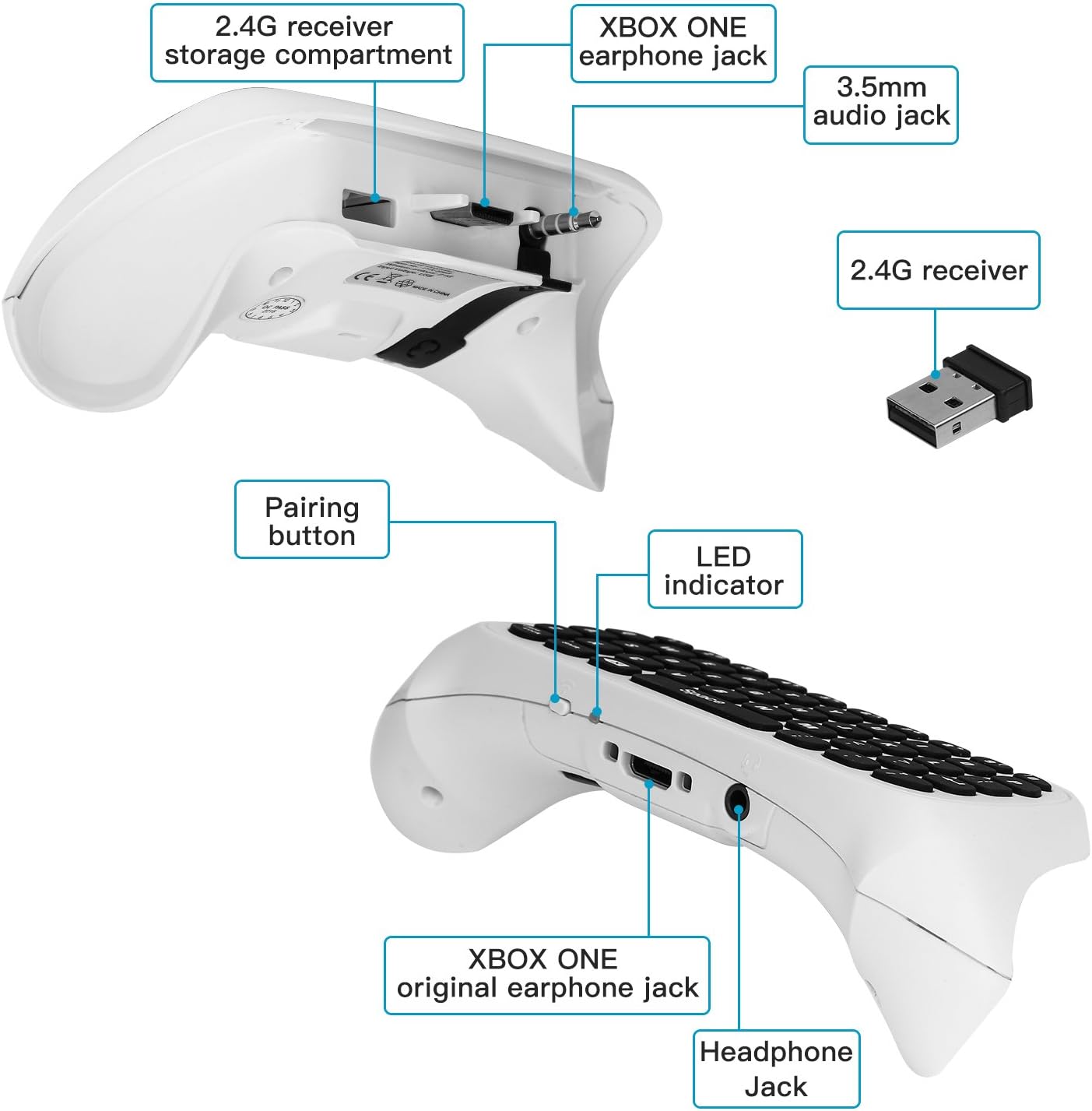 Up To 40% OFF MoKo Xbox One Mini Green Backlight Keyboard 2.4G Receiver Wireless Chatpad Message Game Keyboard Keypad with Headset/Audio Jack for Xbox One/Xbox One S/Xbox One Elite/2/Xbox Series X/S, White