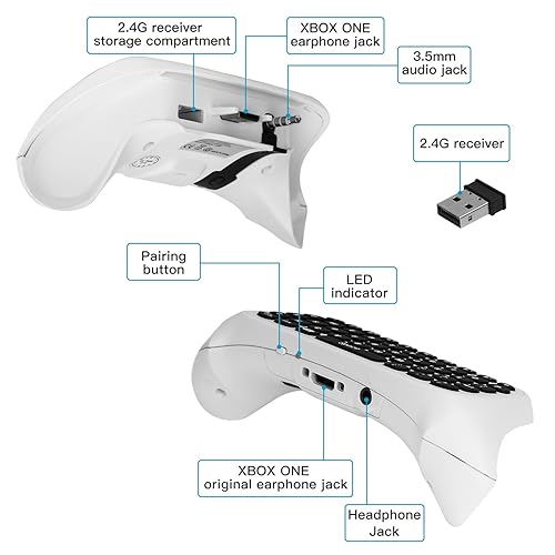 Vista 6 de MoKo Green Backlight Keyboard for Xbox One Controller, Xbox Series XS, Wireless Gaming Chatpad Keypad with USB Receiver&3.5mm Audio Jack, Xbox