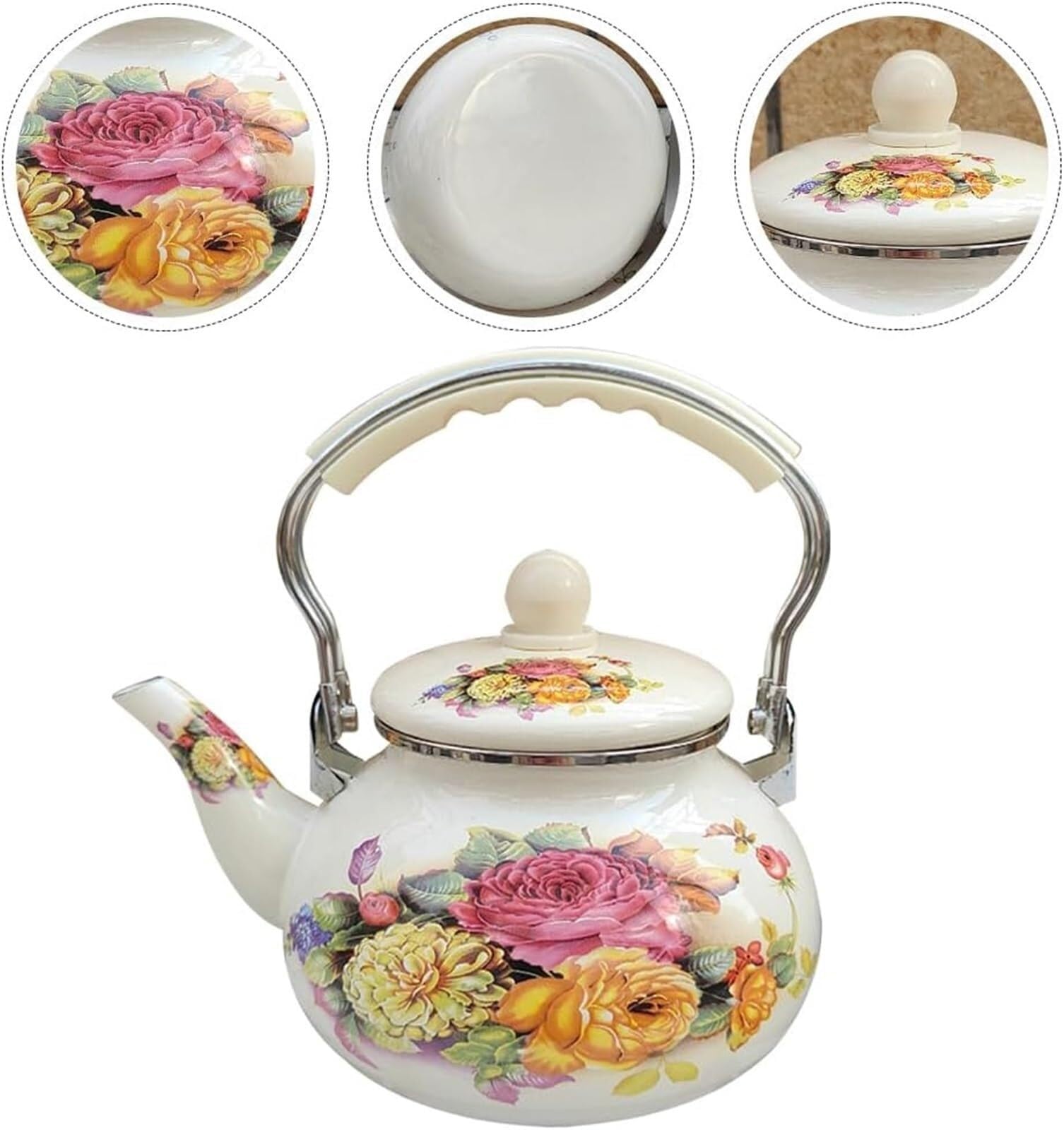 Vintage kwiatowy emaliowany czajnik do herbaty, płyta kuchenna, 2,4 l, trwały, emaliowany, stalowy czajniczek z ergonomicznym uchwytem, do użytku domowego i restauracyjnego