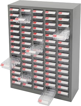 Parts Cabinet, Tool Storage Cabinet Parts Organizer Shelves with 75 Drawers & 150 Partitions, Bolt & Nut Tool Hardware Storage and Organization Box for Garage Office Warehouse Clear/Grey