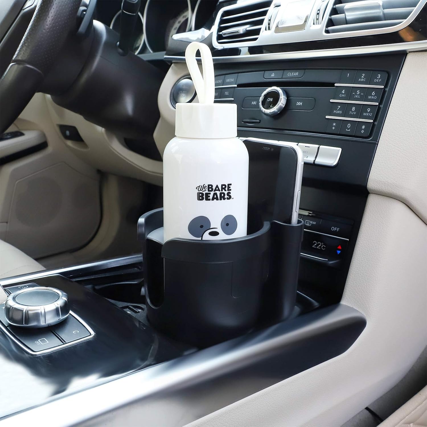 Accmor 2-in-1 Car Cup Holder Expander Adapter with Adjustable Base, Car Cup Holder with Phone Holder, Vehicle Cup Holders, Water Bottle Cup Holder for Automobile