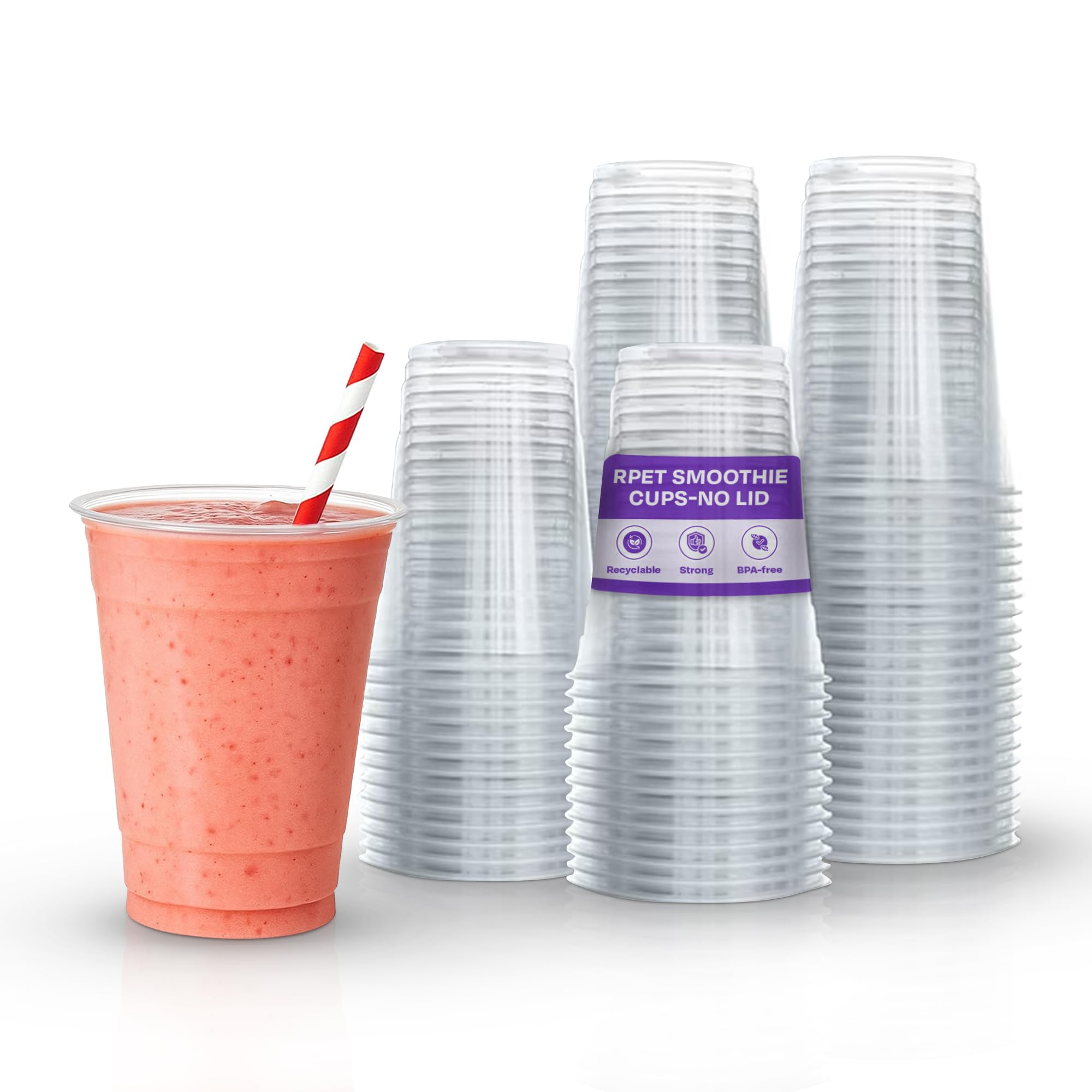 We Can Source It Ltd - rPET Plastic Smoothie Milkshake Cups 20oz - 200 Pack No Lids