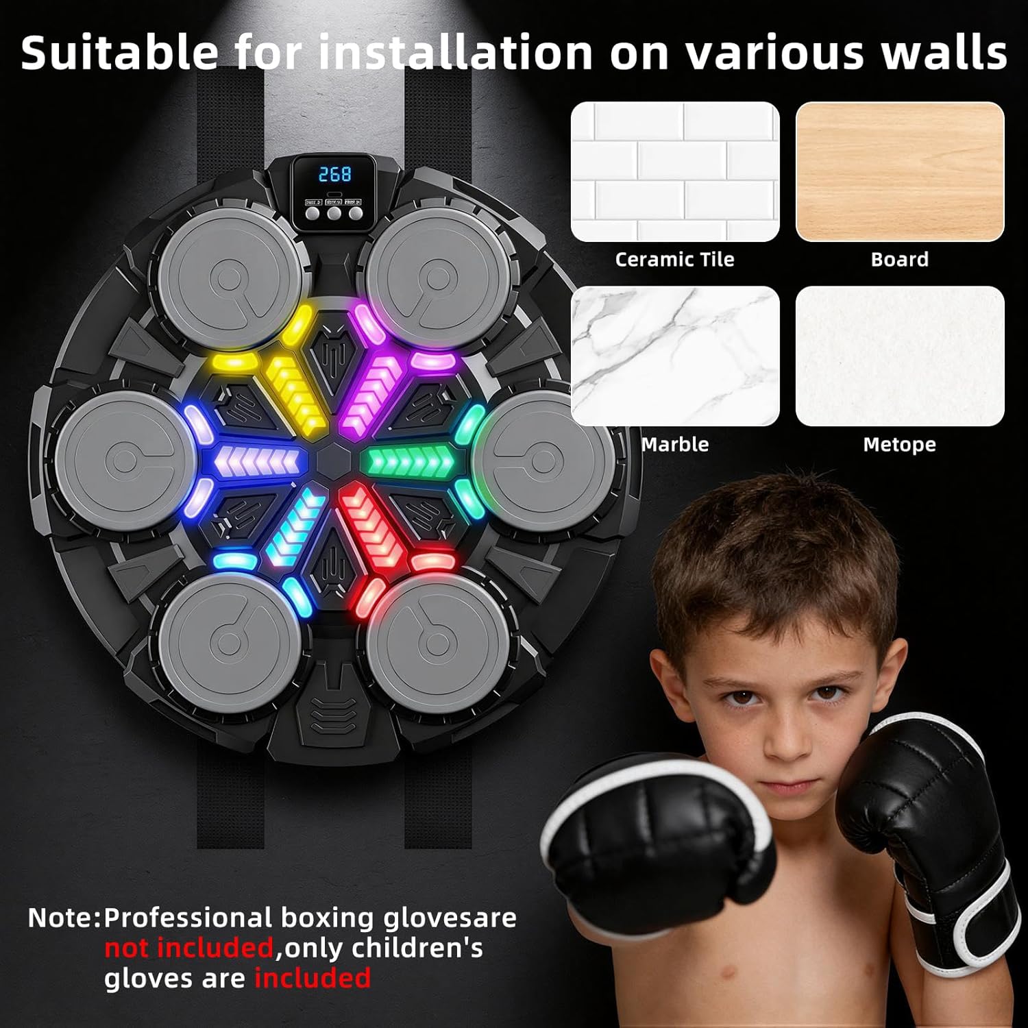 Upgraded Music Boxing Machine for Kids and Adults, Bluetooth Wall Mounted Punching Pad with Gloves,Rhythm Lights&Two-Player Battle Home Gym Equipment,Sports Toy Gift for Ages 3-12 Year Old