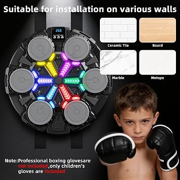 Upgraded Music Boxing Machine for Kids and Adults, Bluetooth Wall Mounted Punching Pad with Gloves,Rhythm Lights&Two-Player Battle Home Gym Equipment,Sports Toy Gift for Ages 3-12 Year Old