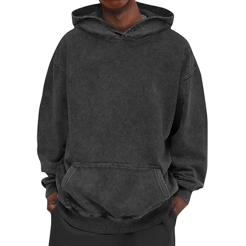 Ymosrh Men's Washed Hoodie Oversized Hooded Sweatshirt Acid Wash Cotton