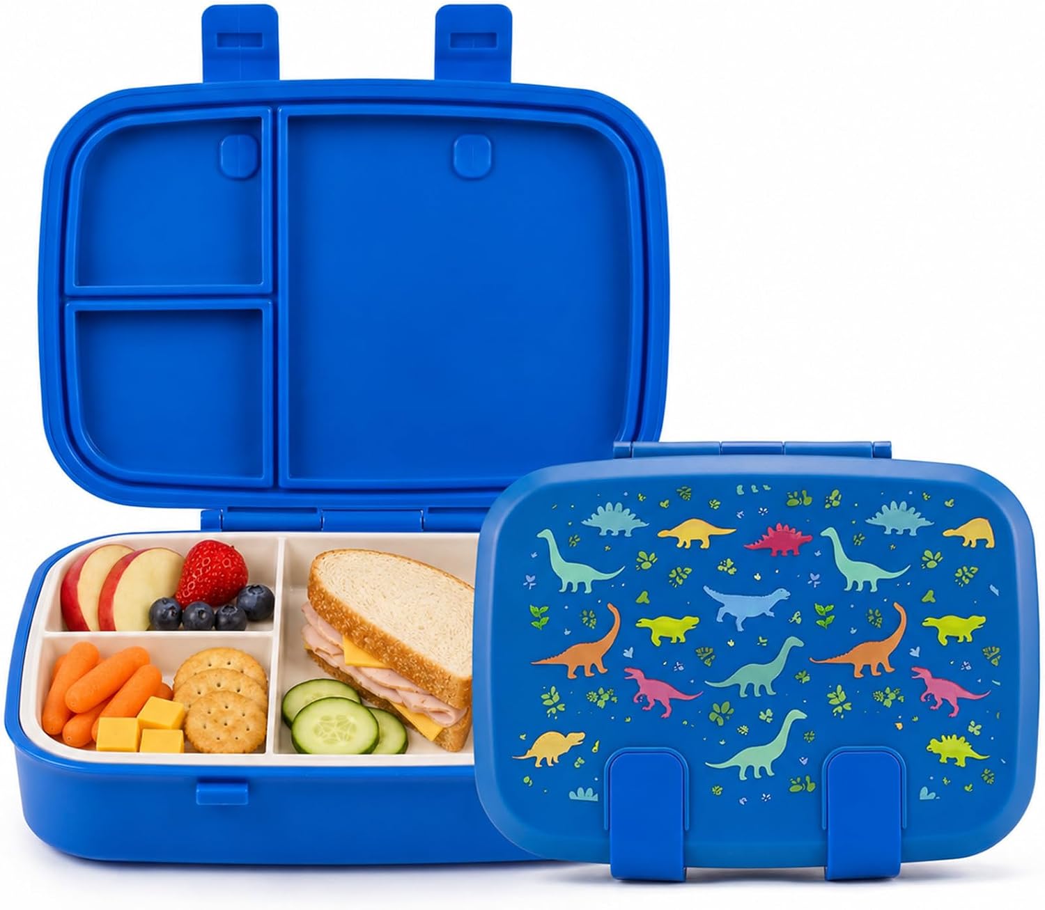 MISS BIG Kids Bento Lunch Box, Blue Dinosaur, Microwave Safe, 800ml