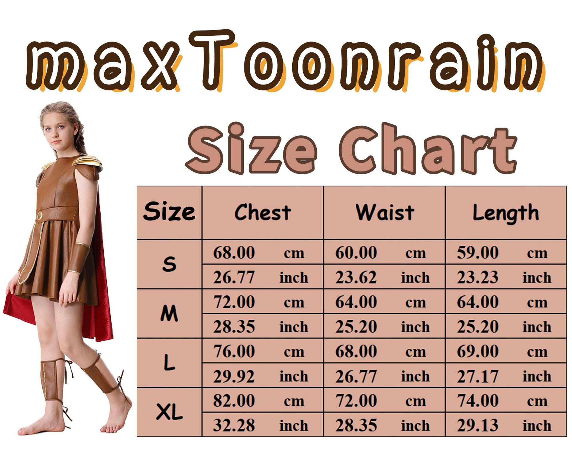 maxToonrain Girls Roman Soldier Costume Kids Warrior Gladiator Outfits for Viking Greek Historical Theme Role Playing Party - Image 3
