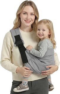 Baby Sling Carrier for Toddler, Baby Carrier Sling, Lightweight Toddler Carrier with Secure Buckle, Premium Cotton Toddlers Hip Carry Sling, Adjustable with Left/Right Shoulder Strap, Grey