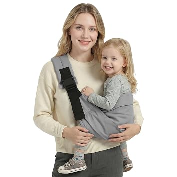 Baby Sling Carrier for Toddler, Baby Carrier Sling, Lightweight Toddler Carrier with Secure Buckle, Premium Cotton Toddlers Hip Carry Sling, Adjustable with Left/Right Shoulder Strap, Grey