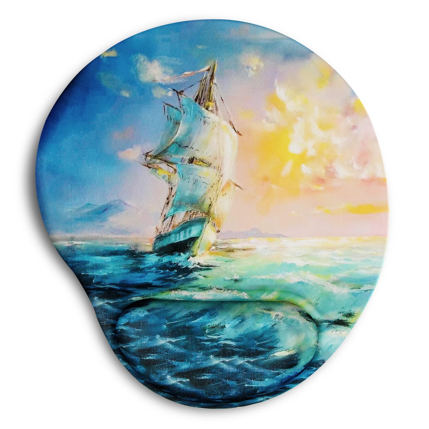 HODYXIN Ergonomic Mouse Pad with Wrist Support,Cute Mouse Pads with Wrist Rest,Comfortable Mouse Pad for Home Office Gaming Working Computers Laptop,Pain Relief with Non-Slip PU Base (Sailboat) — image 1