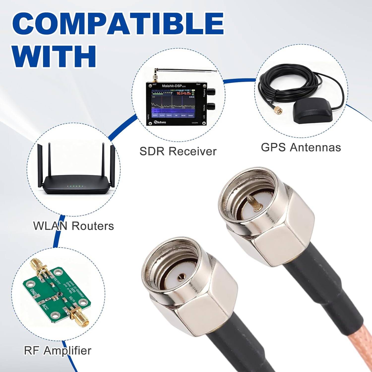 MECCANIXITY SMA Antenna Extension Cable, 2ft SMA Male Inner Hole to Male Inner Pin RG316 Low Loss Coaxial Cable Extender for 0-6G Network System WLAN Radio Antennas Jumper (2Pcs)