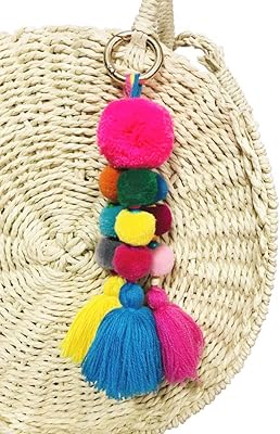 QTMY Colorful Pom Pom Tassel Long Bag Charm Pendant Keyring Keychain for Women Purse Handbag Decor