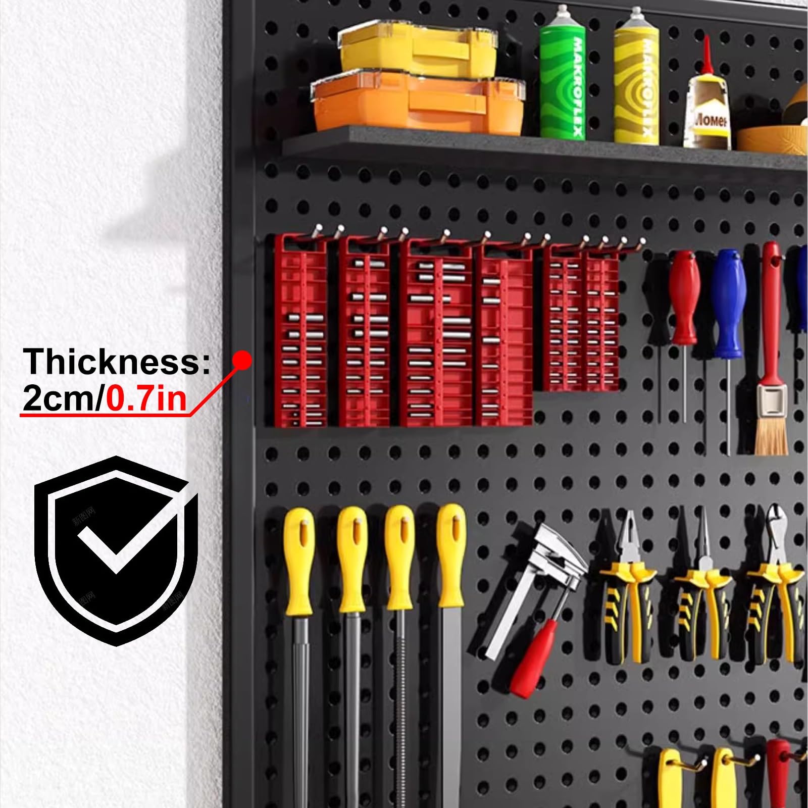 Organizador Herramientas Mesa de Trabajo Taller Panel Pared Estante para Tablero Perforado de Pared con Ganchos de Metal, Organizador de Metal Resistente para Garaje, Entrada, Cuarto de Herramientas(B