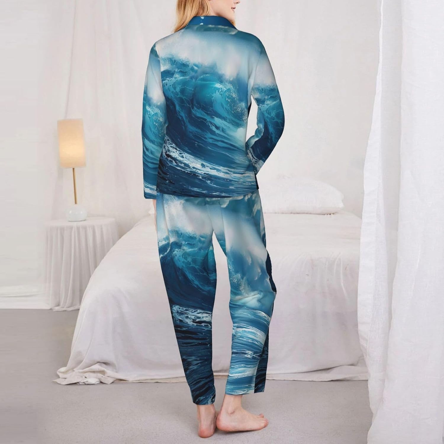 Big Ocean Wave Hd Print Christmas Pajamas,Family Loungewear Sets,For Thanksgiving And Holiday Seasons