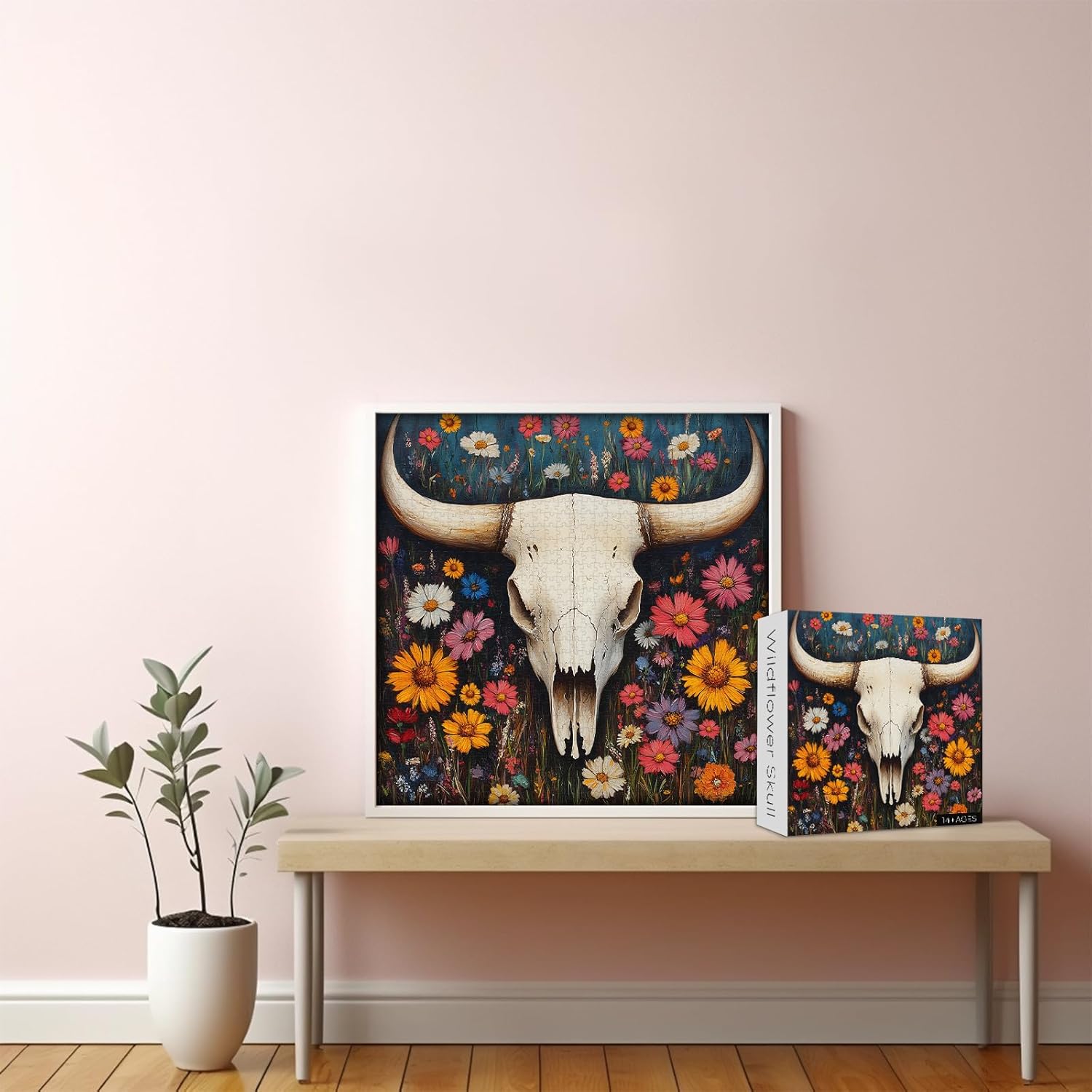 Wildflower Skull Puzzles for Adults 1000 Pieces, Larkipuzz Nature Garden Puzzle Floral, Hard Impossible Flower Plant Theme as Wall Art