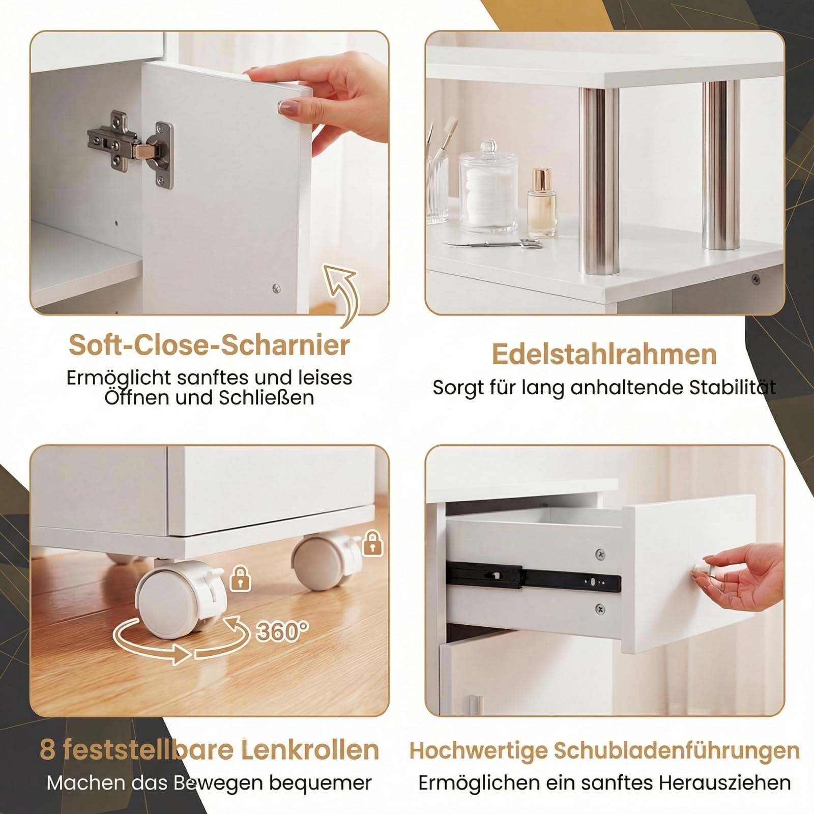 RELAX4LIFE Nageltisch, Manikürtisch mit Staubabsaugung, Handauflage & 3 Staubbeuteln, Nagel Tisch mit Schrank & 4 Schubladen, Maniküretisch mit abschließen Rollen für Nagelstudio & Maniküre (Weiß)