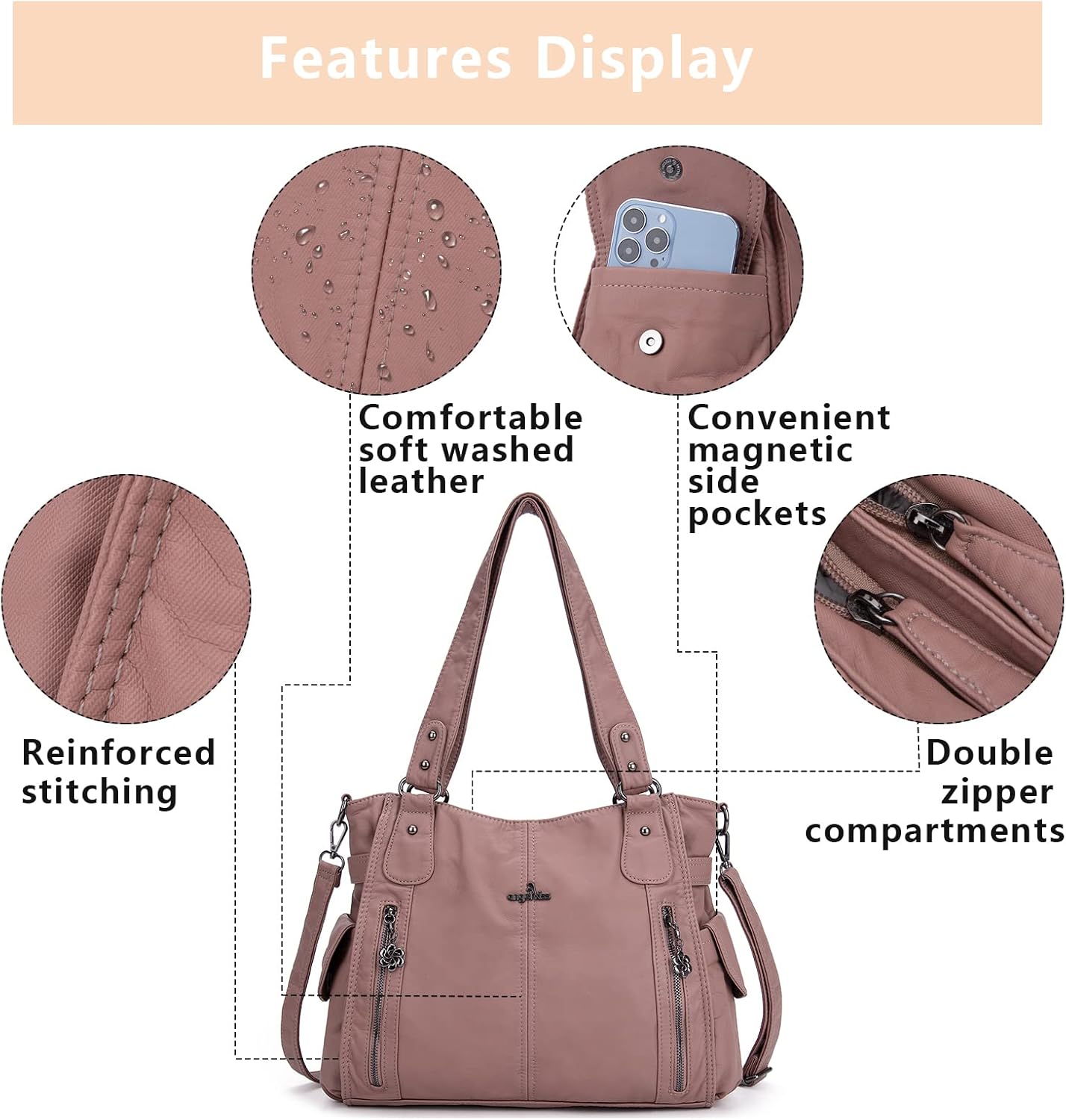 Angel Kiss Handbags for Womens Top-Handle Hobo Purse Roomy Casual Shoulder Bags PU Tote Satchel Purse for Women - Image 3