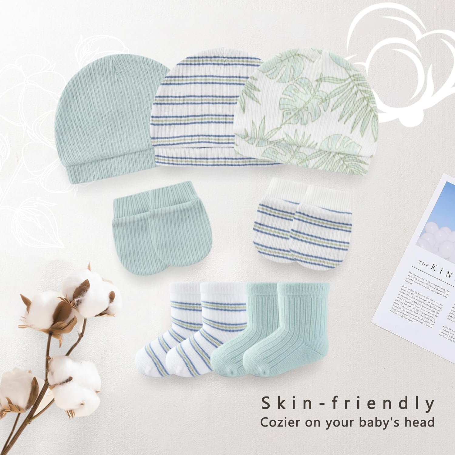 Baby Girls Boys Hats Mittens and Socks Set Cotton Infant Caps Newborn Soft Gloves 0-6 Months - Image 4