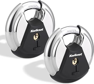 Kwikset Discus Padlock with Boron Carbide Shackle, 3-1/8" Body, 2-Pack