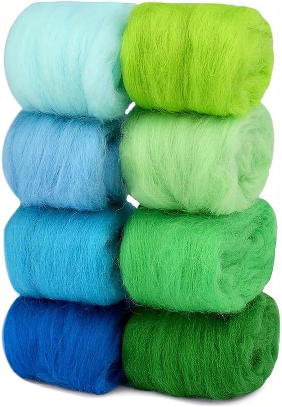 Verkelly 8 Colors Needle Felting Wool Set – 10g Each Pack of Roving Yarn, 2.8 Oz Fiber Wool for DIY Hand Spinning, Crafting(Green and Blue)