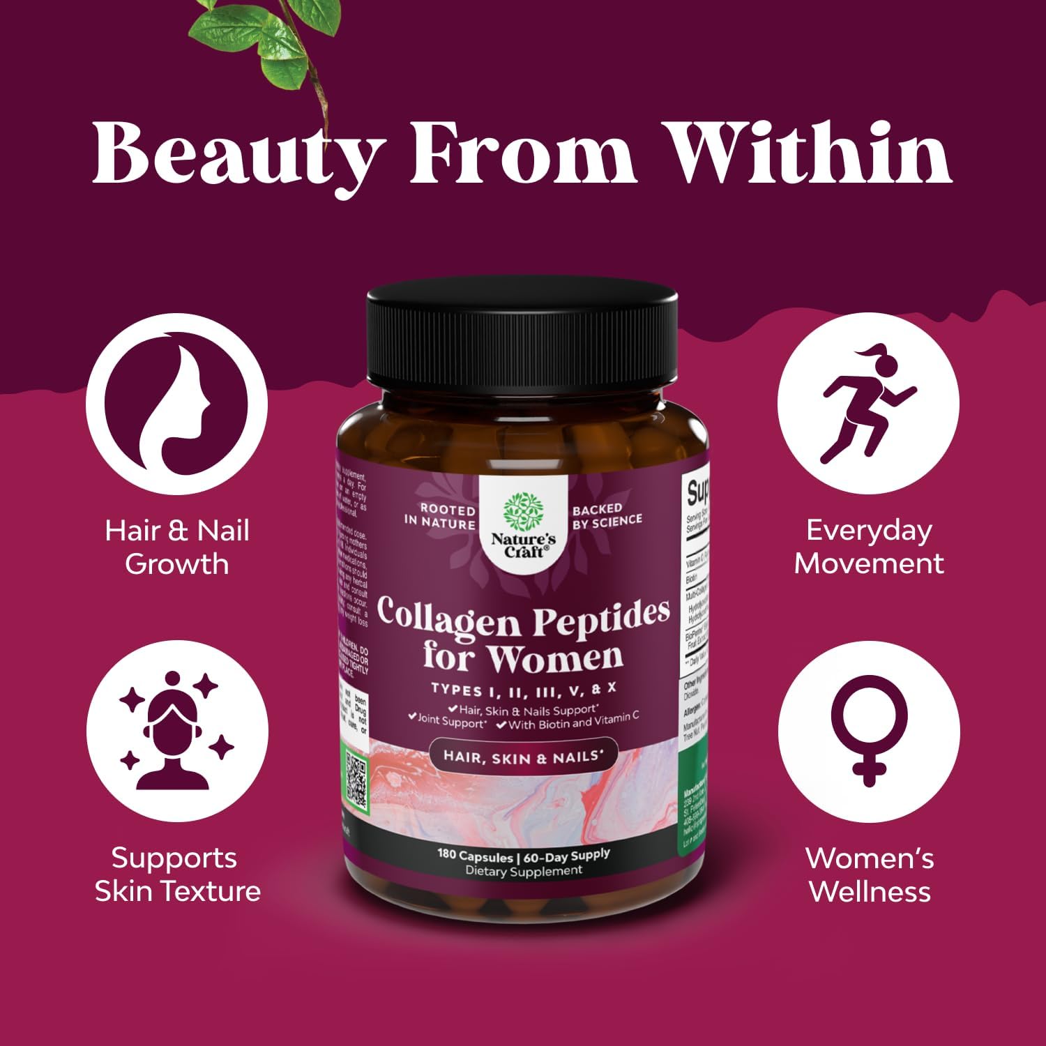 Advanced Multi Collagen Complex - Ageless Multi Collagen Peptides Supplements with Type 1 2 3 5 & X & Biotin for Hair, Skin and Nails Vitamins - Biotin Supplements for Women & Men - 180 Count
