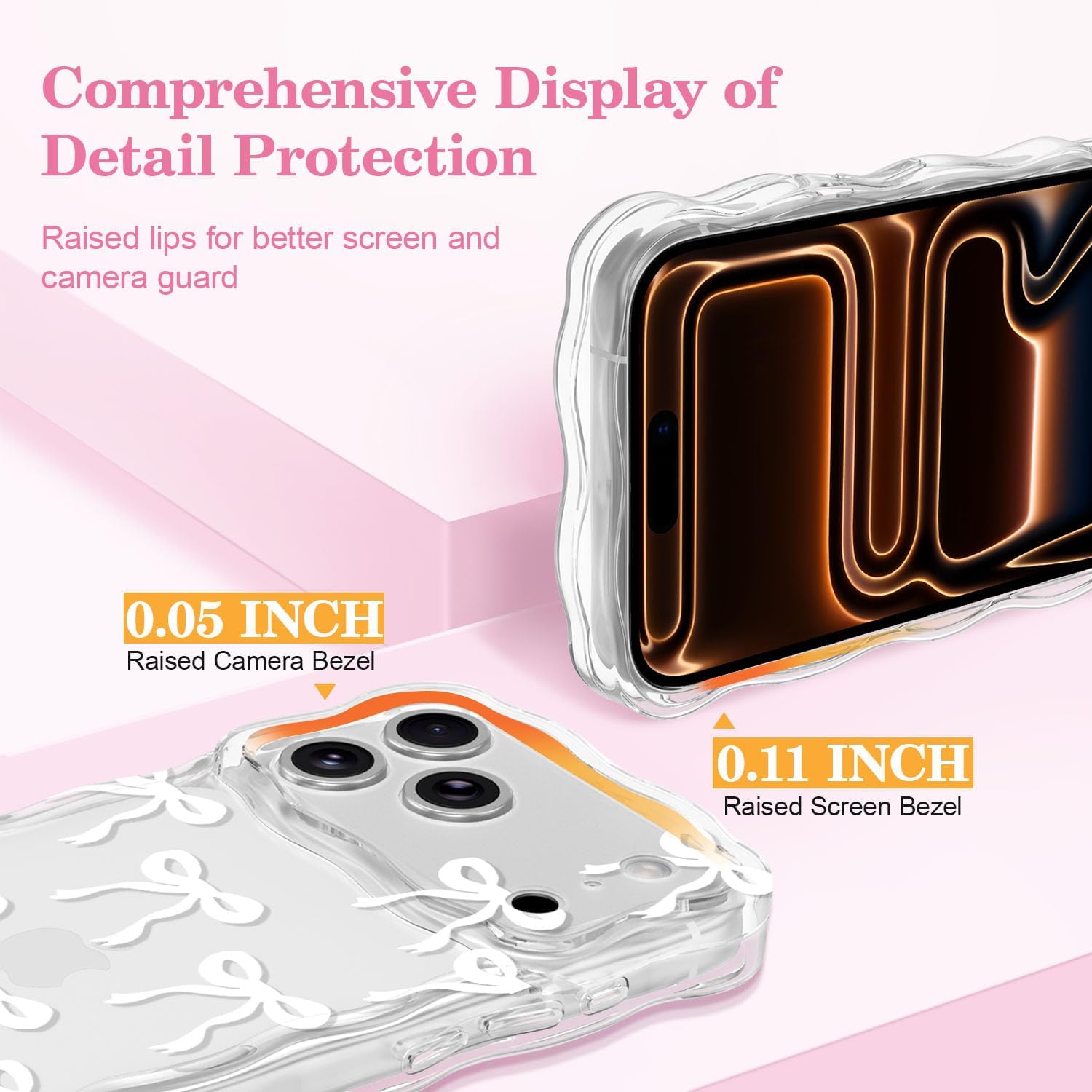 QLTYPRI Bow Case for iPhone 17 Pro Max/18 Pro Max, Wavy Phone Case-White image 3