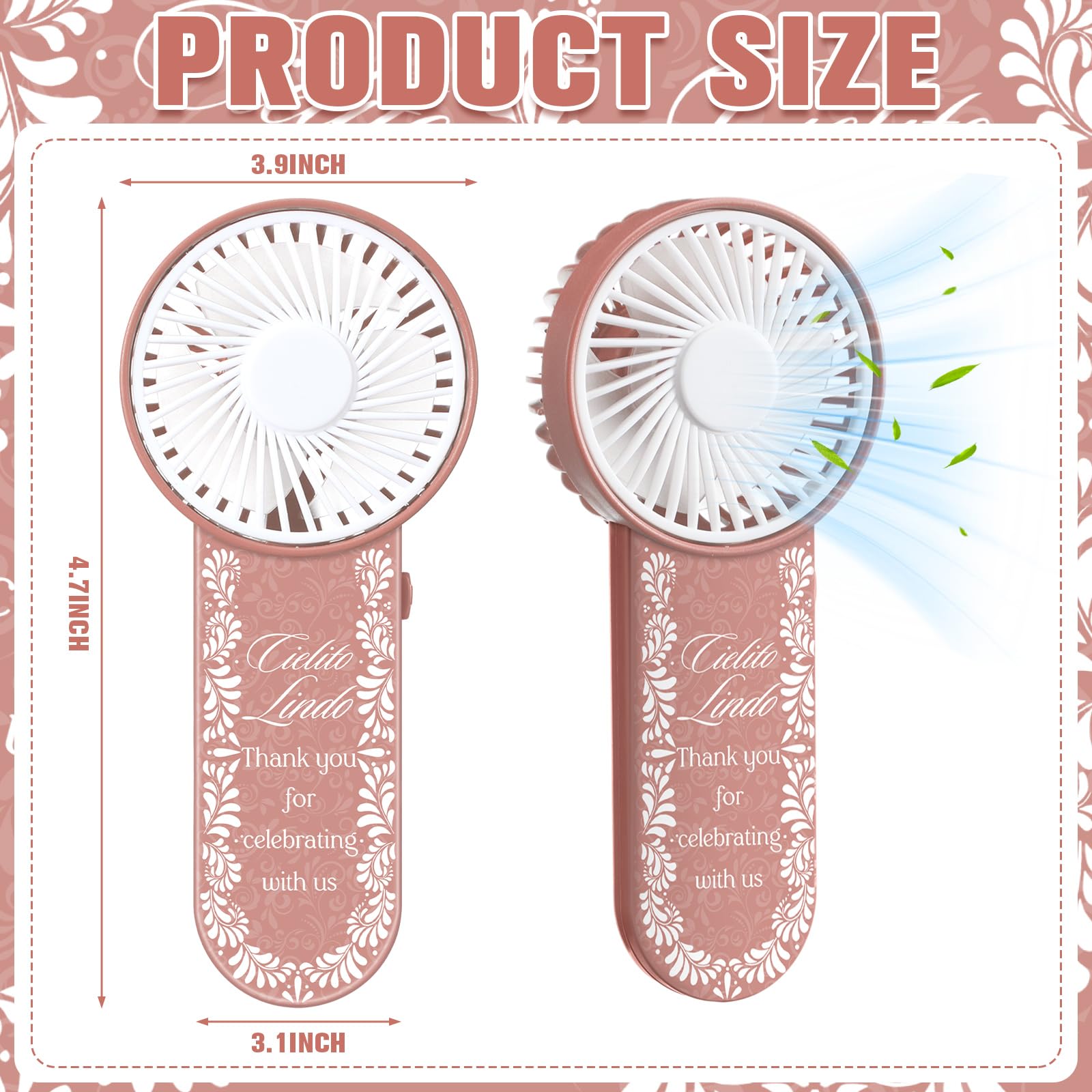 Tujoe Cielito Lindo Mini-Handventilatoren für Babypartys, spanisches Blumenmuster, tragbare Fächer mit Dankeschön-Design, mexikanisches Terrakotta, Hochzeitsgeschenke für Gäste, Brautparty, Fiesta