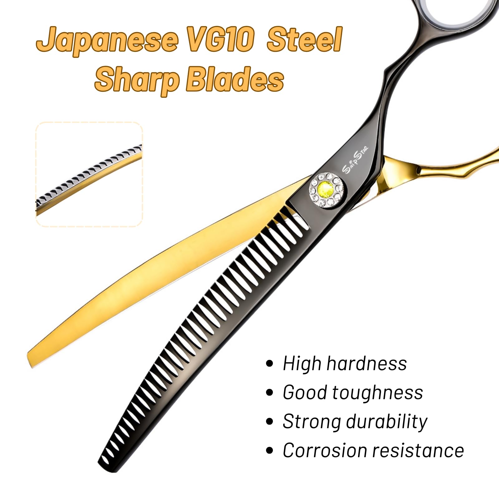 7.5 Zoll Professionelle Haustier gebogene Chunker Schere 25 Grad Biege Gold High-End Groomers Schere 35 Zähne, Verdünnung Rate 65%