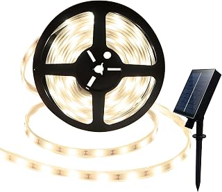 echosari Solar Strip Lights, 16.4Ft 150 LED Outdoor Rope Light with Remote, Timer, Auto ON/Off, PVC Tube Cover, Dimmable and Cuttable for Garden Patio Pool Christmas (Warm White)