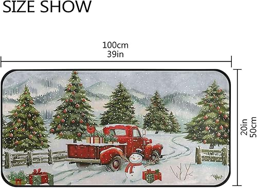 Miniatura 3 de Alfombra de cocina con árbol de Navidad con diseño de muñeco de nieve, color rojo, antifatiga, para invierno, Navidad, decorativas, antideslizantes,