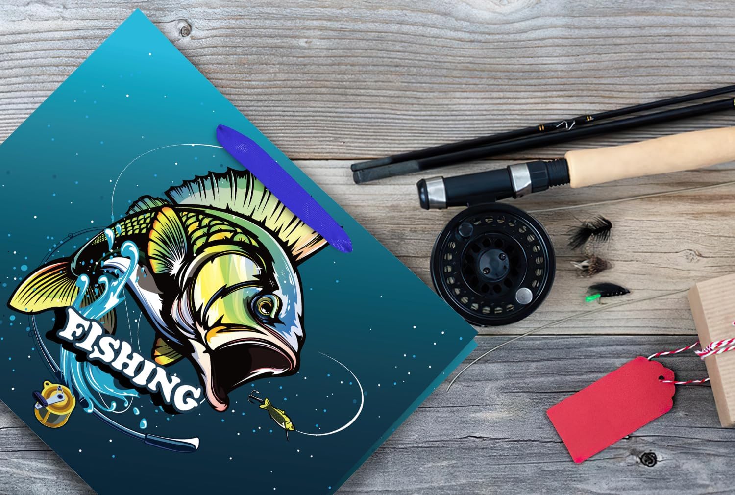 Linelglobal Gone Fishing Gift Bag Set – 12" Large Fishing Theme Party Favor Bag with Tissue Paper and Greeting Card, Gift Wrap for Birthday, Fish-Themed Party, Ocean Lover Supplies image 3