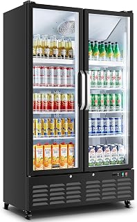 BODEGACOOLER Commercial Merchandiser Refrigerator, 2 Glass Door Display Refrigerator, 27.02 Cu.Ft Upright Beverage Display Cooler with Soft LED Light, Adjustable Shelves, 4 Strong Castors(Black)