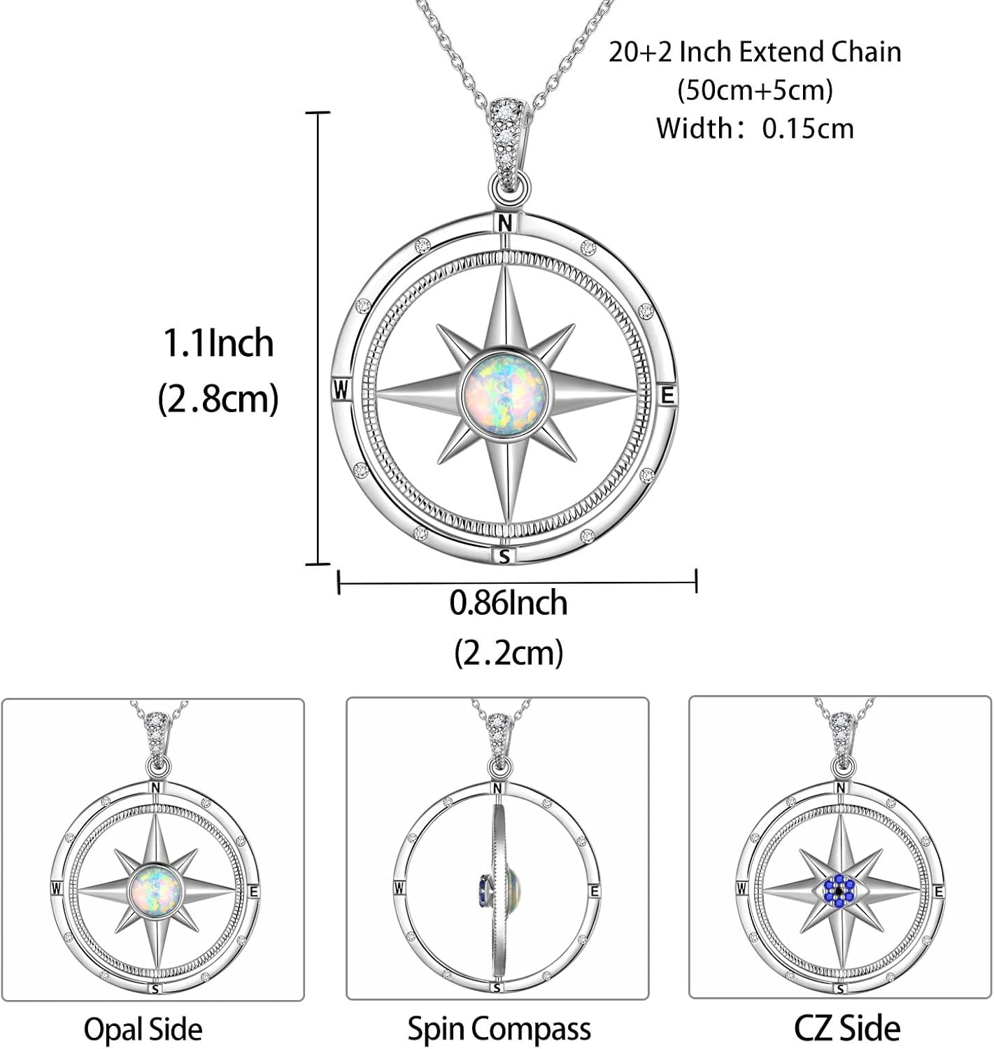 Jewmon 925 Sterling Silver Compass Necklace for Women Graduation Gifts for Her Birthstone Neckalce Charm Compass Birthstone Jewelry Anniversary Birthday Gifts for Daughter Friends Sisters Gifts - Image 4