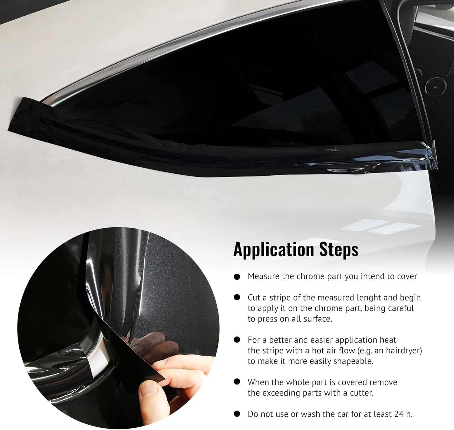 4R Quattroerre.it Adhesive Strips for Car Chrome Wrap, Glossy Black, 5 cm x 5 m