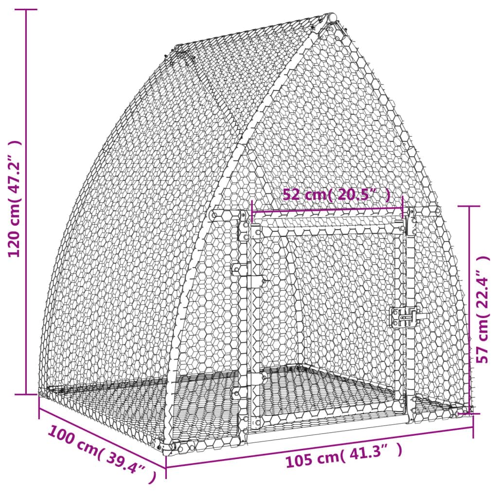 Conejera plateada de acero galvanizado, 105 x 100 x 120 cm, con puerta y cerradura, jaula para animales pequeños para conejos, casa de roedores, rueda libre y salida al aire libre para