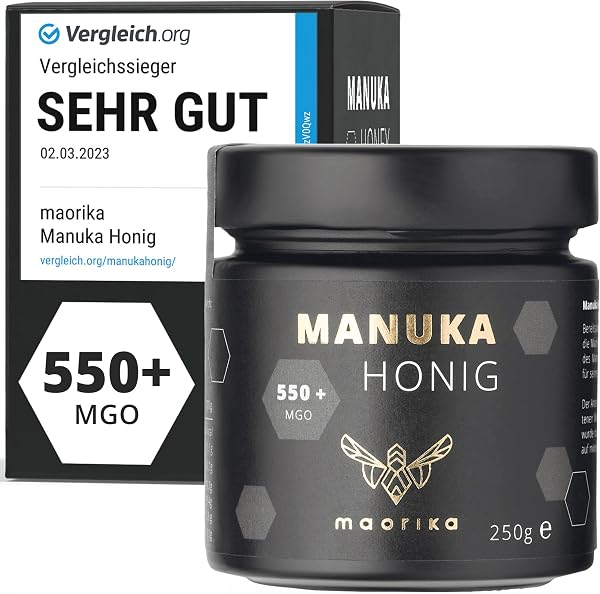 maorika - Manuka Honig 550 MGO + 250g im Glas (lichtundurchlässig, kein Plastik) - laborgeprüft, zertifiziert 